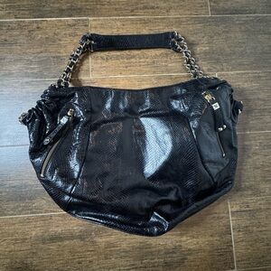 Black Snake-Embossed Women's Bag